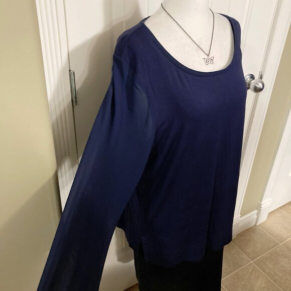 REITMANS NWT Navy blue scoop neck top with sheer sleeves ~ XL 1X XXL 2X shirt - Picture 5 of 16